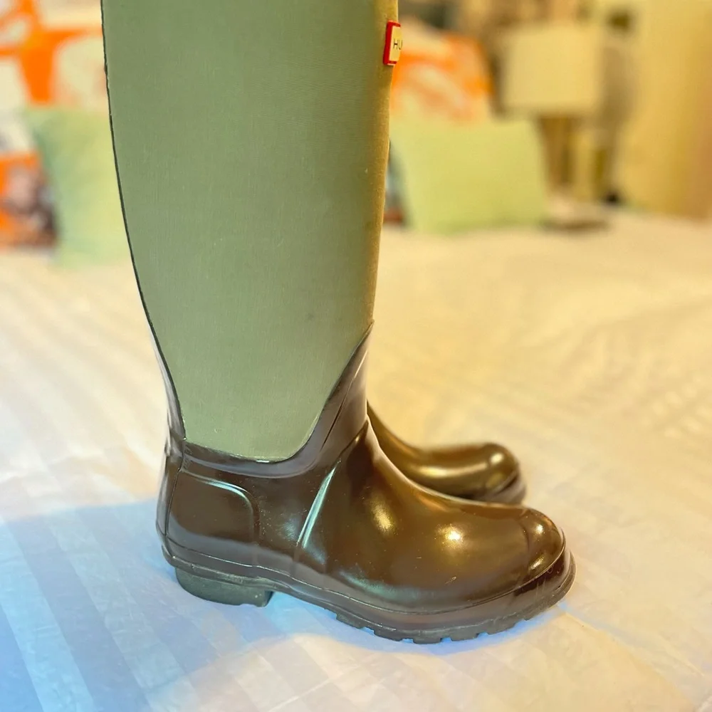 Hunter Olive and Brown Tall Waterproof Rain Boots